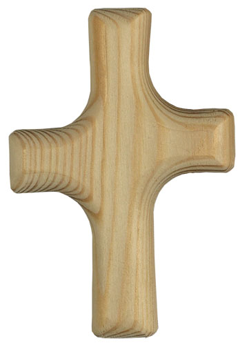 Asymetrisch gestaltetes Kreuz aus weichem Fichtenholz zum Tasten, Streicheln, Wohlfühlen.